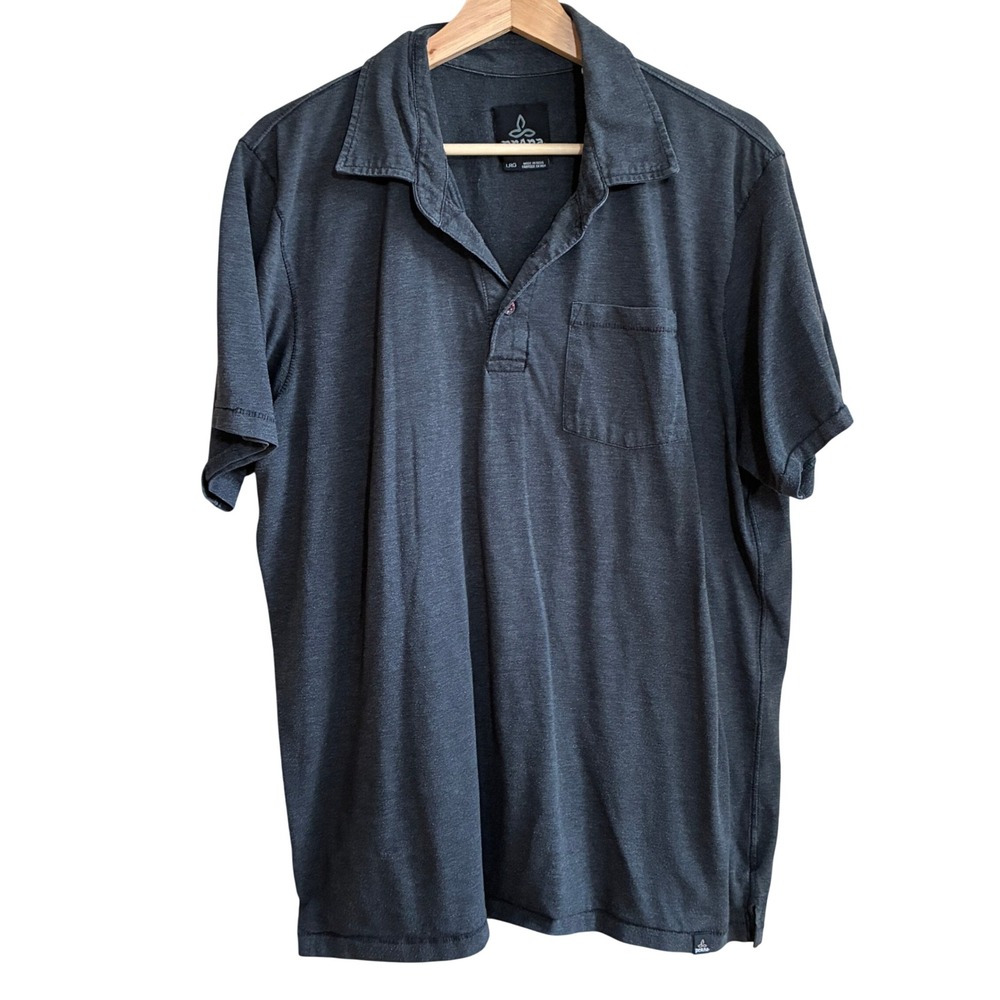 prAna Short Sleeve Pocket Polo Shirt Large Charcoal Gray Mens Performance Blend